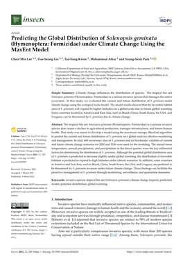 Predicting the Global Distribution of Solenopsis Geminata (Hymenoptera: Formicidae) Under Climate Change Using the Maxent Model