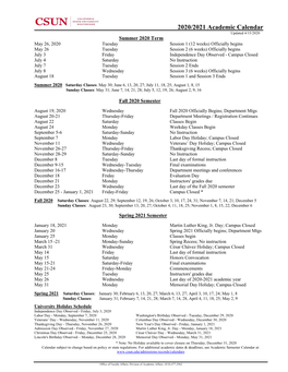 2020/2021 Academic Calendar