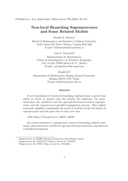 Non-Local Branching Superprocesses and Some Related Models
