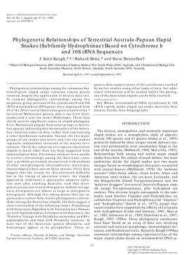 Phylogenetic Relationships of Terrestrial Australo-Papuan Elapid Snakes (Subfamily Hydrophiinae) Based on Cytochrome B and 16S Rrna Sequences J