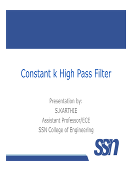 Constant K High Pass Filter