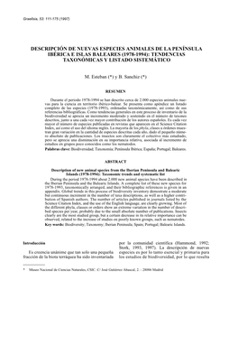 Descripción De Nuevas Especies Animales De La Península Ibérica E Islas Baleares (1978-1994): Tendencias Taxonómicas Y Listado Sistemático