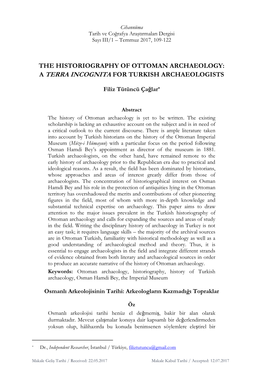 The Historiography of Ottoman Archaeology: a Terra Incognita for Turkish Archaeologists