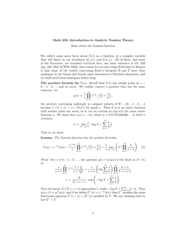 Introduction to Analytic Number Theory More About the Gamma Function We Collect Some More Facts About Γ(S)