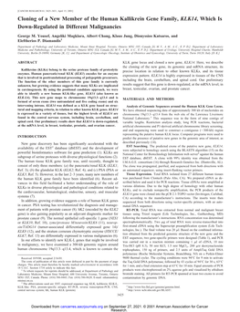 Cloning of a New Member of the Human Kallikrein Gene Family, KLK14, Which Is Down-Regulated in Different Malignancies