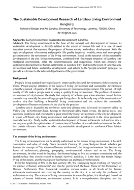 The Sustainable Development Research of Lanzhou Living Environment Hongfei Li