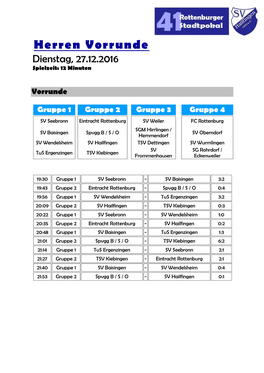 Herren Vorrunde Dienstag, 27.12.2016 Spielzeit: 12 Minuten