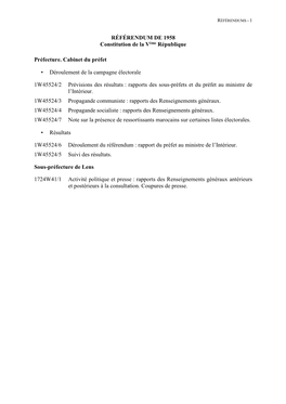 RÉFÉRENDUM DE 1958 Constitution De La Vème République Préfecture