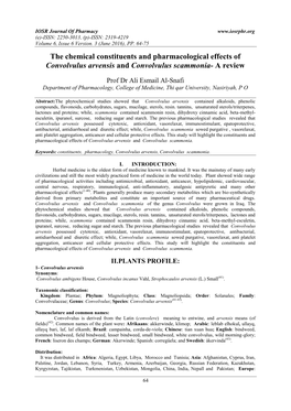 The Chemical Constituents and Pharmacological Effects of Convolvulus Arvensis and Convolvulus Scammonia- a Review