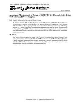 Automated Measurement of Power MOSFET Device Characteristics Using USB Interfaced Power Supplies