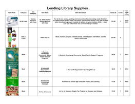Lending Library Supplies Bar Sub Item Photo Category Item Name Item Description Value ($) Quantity Code Category If Applicable
