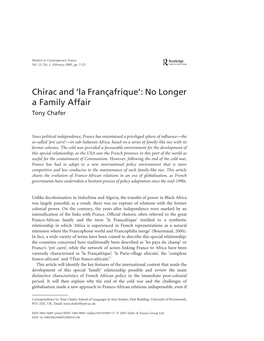 Chirac and ‘La Franc¸Afrique’: No Longer a Family Affair Tony Chafer