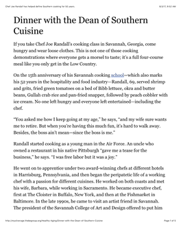 Chef Joe Randall Has Helped Define Southern Cooking for 50 Years. 8/3/17, 9�52 AM Dinner with the Dean of Southern Cuisine