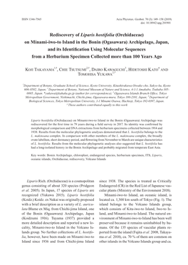 Ogasawara) Archipelago, Japan, and Its Identification Using Molecular Sequences from a Herbarium Specimen Collected More Than 100 Years Ago