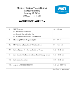 Workshop Agenda