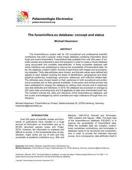 The Foraminifera.Eu Database: Concept and Status