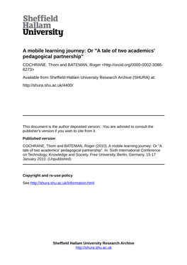 A Mobile Learning Journey: Or "A Tale of Two Academics' Pedagogical