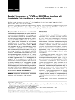 Genetic Polymorphisms of PNPLA3 and SAMM50 Are Associated with Nonalcoholic Fatty Liver Disease in a Korean Population