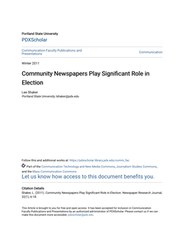 Community Newspapers Play Significant Role in Election