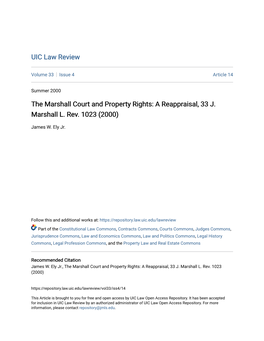 The Marshall Court and Property Rights: a Reappraisal, 33 J