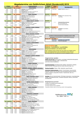 Abgabetermine Von Gefährlichem Abfall (Sondermüll) 2019