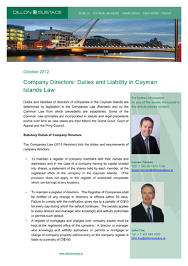 Directors Duties and Liabilities Under Cayman Islands Law Article