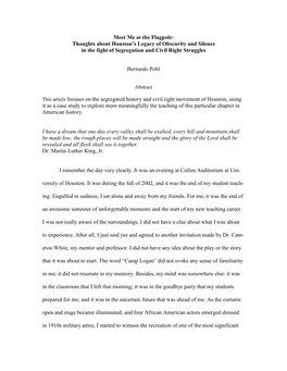 Meet Me at the Flagpole: Thoughts About Houston’S Legacy of Obscurity and Silence in the Fight of Segregation and Civil Right Struggles