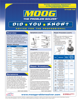 Camber and Caster Adjustment on Non-Adjustable Vehicles Various Vehicles DY K0 8-10 2