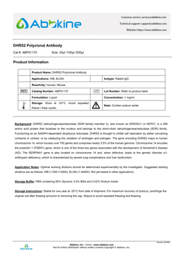 DHRS2 Polyclonal Antibody Product Information
