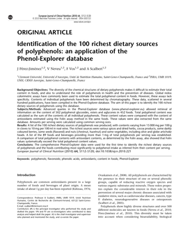 Identification of the 100 Richest Dietary Sources of Polyphenols: an Application of the Phenol-Explorer Database