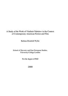 A Study of the Work of Vladimir Nabokov in the Context of Contemporary American Fiction and Film
