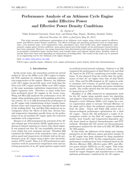 Performance Analysis of an Atkinson Cycle Engine Under Effective Power