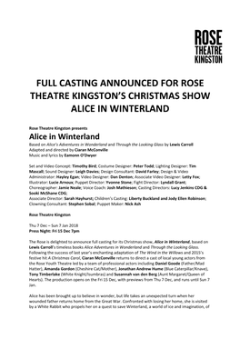 Full Casting Announced for Rose Theatre Kingston's