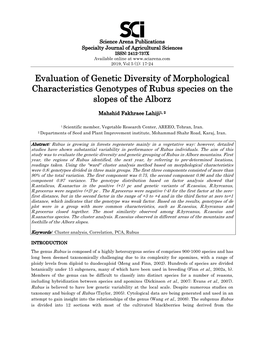 Evaluation of Genetic Diversity of Morphological Characteristics Genotypes of Rubus Species on the Slopes of the Alborz