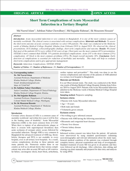 Short Term Complications of Acute Myocardial Infarction in a Tertiary Hospital