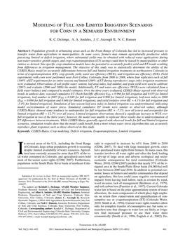 Modeling of Full and Limited Irrigation Scenarios for Corn in a Semiarid Environment