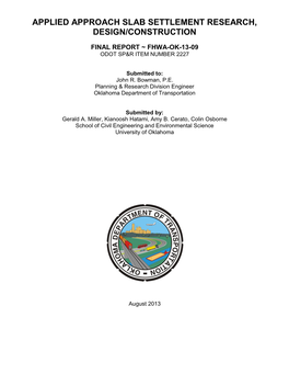 Final Report ~ Fhwa-Ok-13-09 Odot Sp&R Item Number 2227