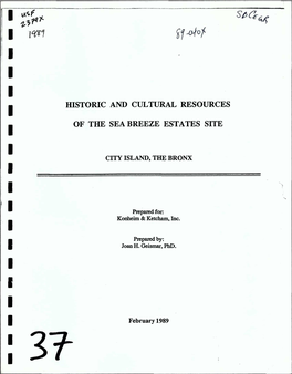 Historic and Cultural Resources of the Sea Breeze Estates Site on City Island in T~E Bronx