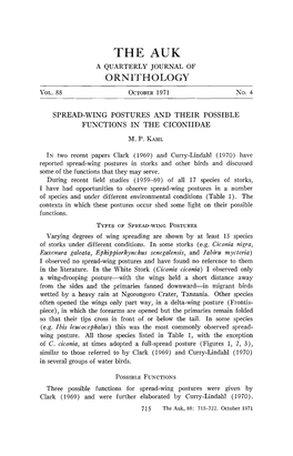 Spread-Wing Postures and Their Possible Functions in the Ciconiidae