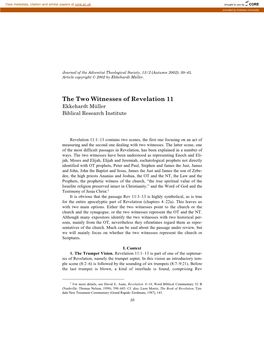 The Two Witnesses of Revelation 11 Ekkehardt Mÿller Biblical Research Institute