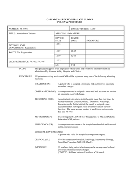 Admission of Patients APPROVAL SIGNATURE