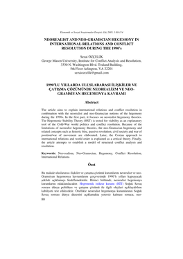 NEOREALIST and NEO-GRAMSCIAN HEGEMONY in INTERNATIONAL RELATIONS and CONFLICT RESOLUTION DURING the 1990’S