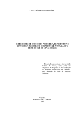 Indicadores De Eficiência Produtiva, Reprodutiva E Econômica De Sistemas Intensivos De Produção De Leite Do Sul De Minas Gerais