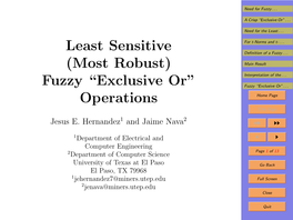 Least Sensitive (Most Robust) Fuzzy “Exclusive Or” Operations