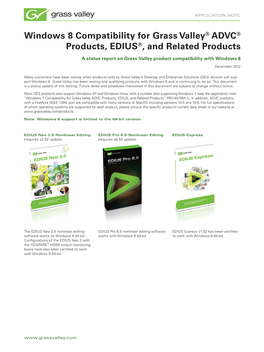 Windows 8 Compatibility for Grass Valley® ADVC® Products, EDIUS®, and Related Products