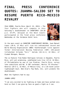 Juanma-Salido Set to Resume Puerto Rico-Mexico Rivalry