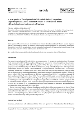 A New Species of Pseudopaludicola Miranda-Ribeiro (Leiuperinae