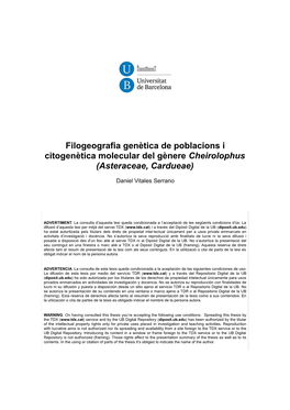 Filogeografia Genètica De Poblacions I Citogenètica Molecular Del Gènere Cheirolophus (Asteraceae, Cardueae)