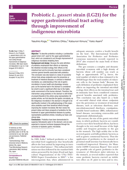 Probiotic L. Gasseri Strain (LG21) for the Upper Gastrointestinal Tract Acting Through Improvement of Indigenous Microbiota