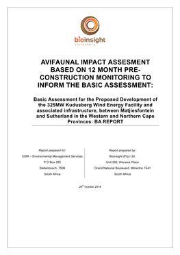 Avifaunal Impact Assesment Based on 12 Month Pre- Construction Monitoring to Inform the Basic Assessment